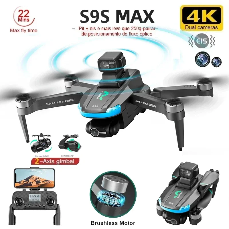 Novo s9s max mini drone 4k 2 e - Drone Controller Screen avaliação e preço
